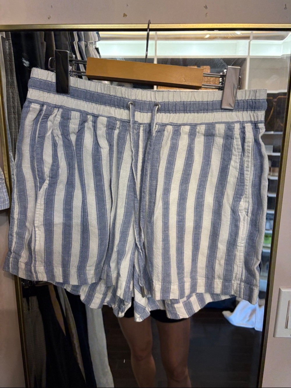 GAP Blue & White Striped High-Waist Drawstring Shorts